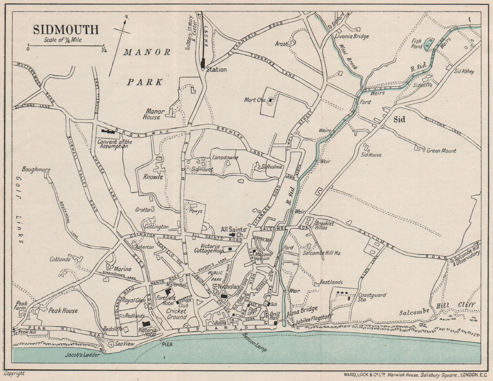 SIDMOUTH vintage town/city plan. Devon. WARD LOCK 1924 old antique map chart
